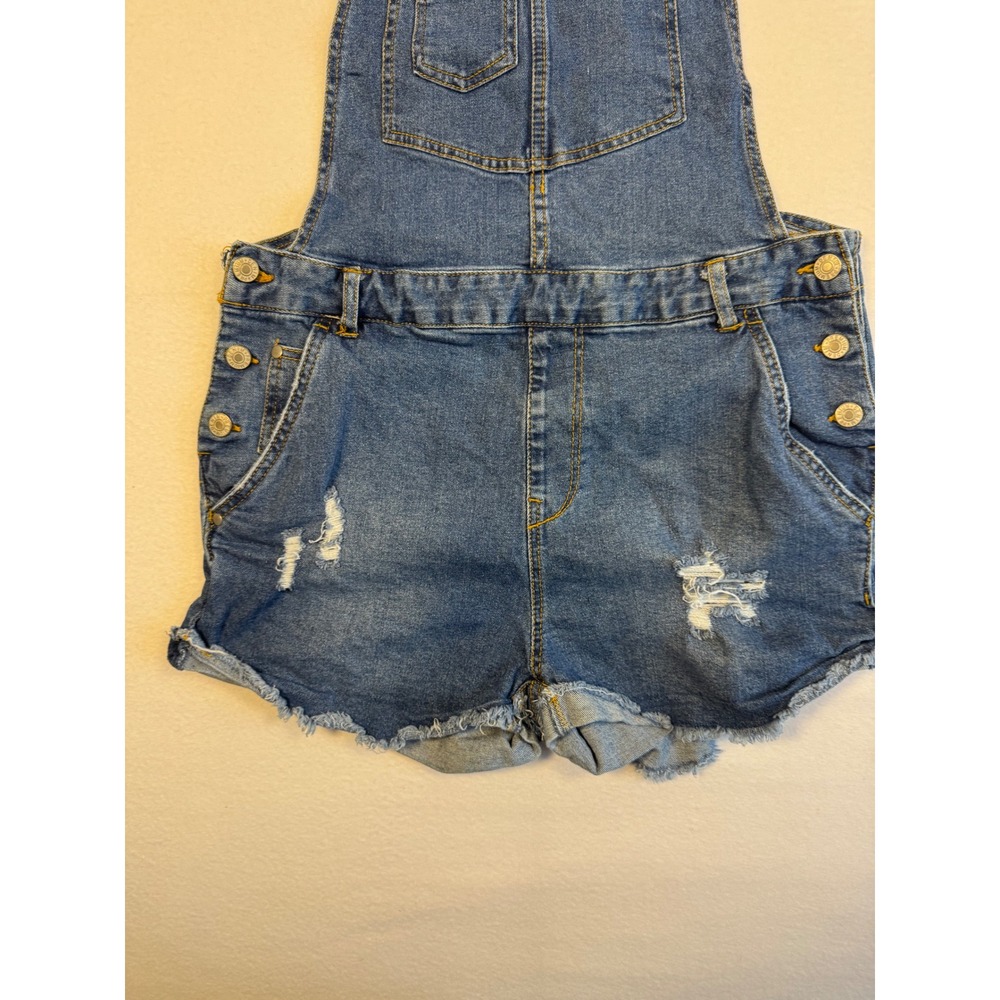 Distressed Boho Love Tree Denim Womens Medium Shortalls Blue Ripped Raw Hem - Picture 9 of 9